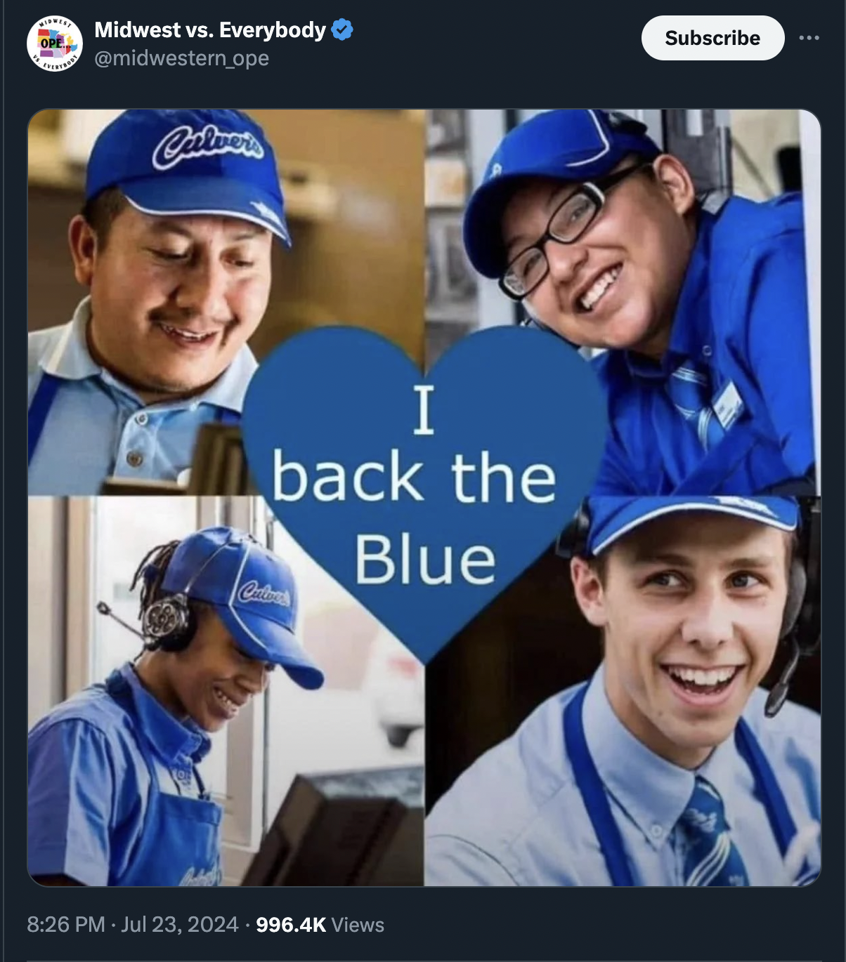 back the boys in blue culvers - Midwest vs. Everybody ope I back the Cubes Blue Views Subscribe